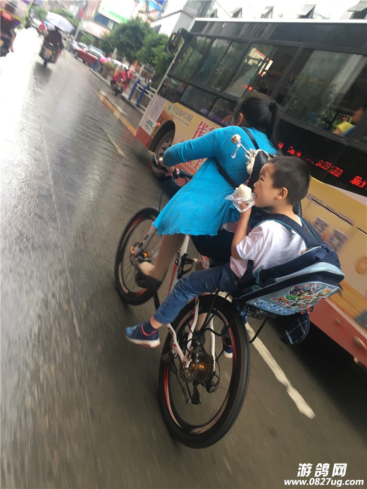 感动!平昌母亲上学路上冒雨骑单车送孩子上学